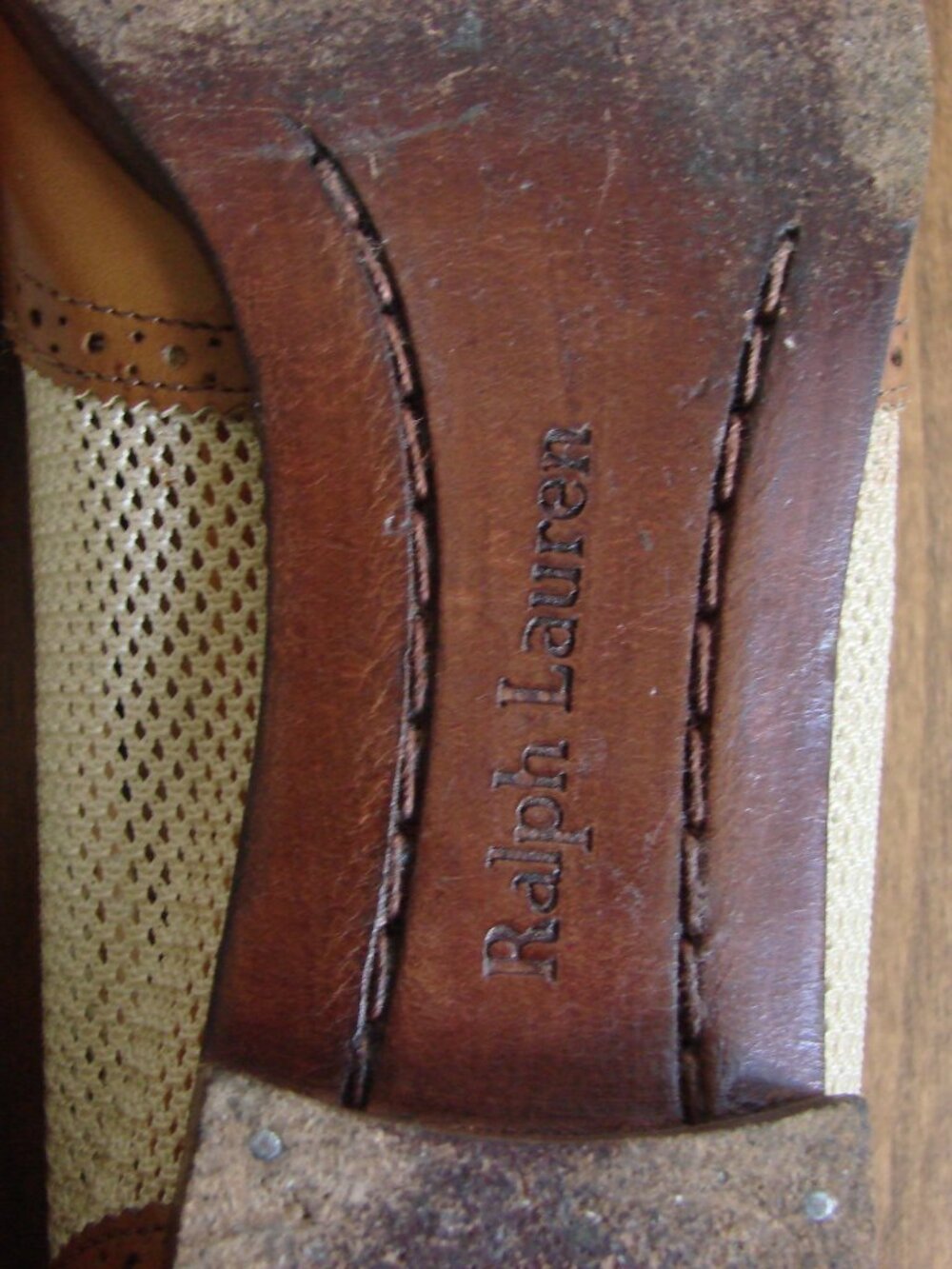 Ralph Lauren Leather Ballet Flat Brown Cream Mesh Flats Loafers Wingtip Size 6.5 - Picture 13 of 15